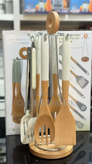 7-Piece Bamboo Kitchenware Set with Stand