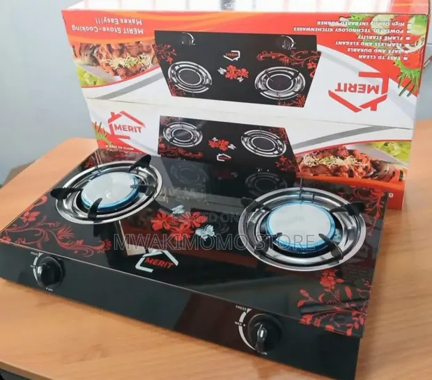 Merit Double-Burner Glass Top Gas Stove - 1