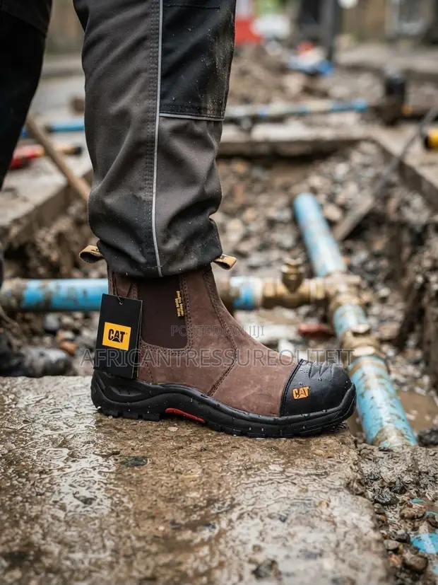 Men's Caterpillar Steel Toe Leather Slip-on Safety Boots - 1