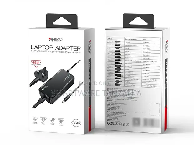 Yesido 65W Universal Laptop Power Adapter with Multiple DC Tips - 1