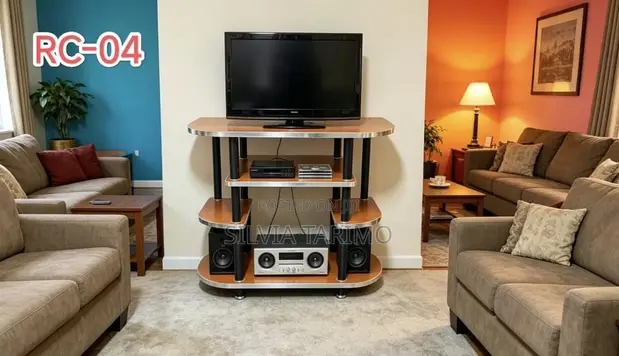 Modern 3-Tier TV Stand - Black Wood - 1