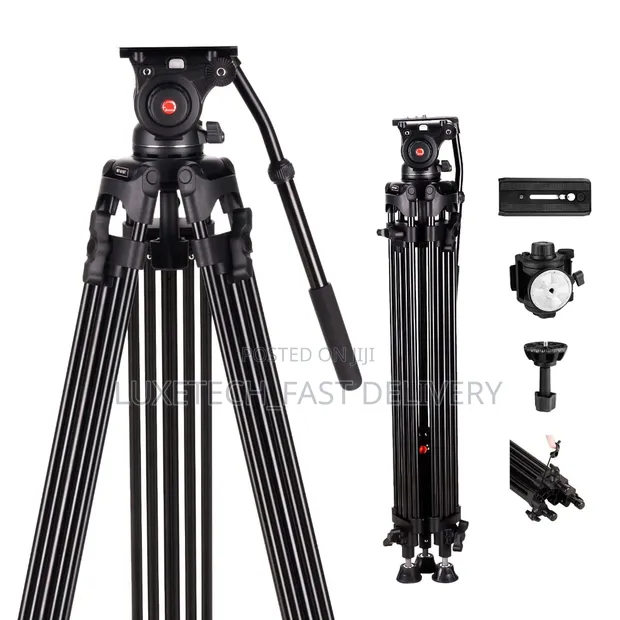 Tripod ya Video ya Kitaalamu yenye Fluid Head - Stendi Nzito ya Kamera - 1