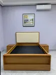 Classic Wooden Bed Sofa with Bedside Table - 1