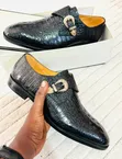 Clarks Crocodile Embossed Monk Strap Shoes - 2