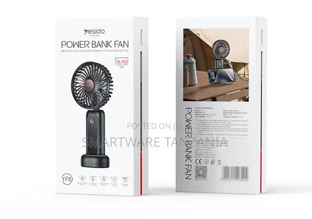 Yesido Mini Power Bank Fan with 7 Blades, 12-Hour Battery - 1