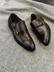 Men's Classic Double Monk Strap Leather Shoes - 5