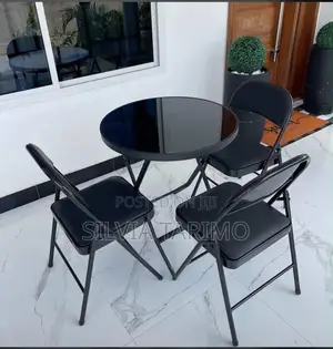 Modern Black Glass Dining Table Set (4 Seater)