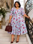 Classic Vintage Floral Print Flare Dress - 2