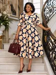 Classic Vintage Floral Print Flare Dress - 3
