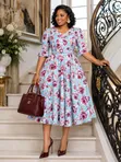 Classic Vintage Floral Print Flare Dress - 4