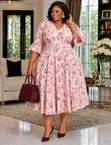 Classic Vintage Floral Print Flare Dress - 5