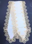 Elegant White Lace Table Runner with Champagne-Gold Border - 2