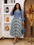 Luxury Double-Breasted Plaid Midi Dress - 3