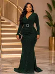 Elegant V-Neck Long Sleeve Mermaid Dress - 1