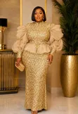 Luxury Organza Sleeve Sequin Peplum Gown - 2