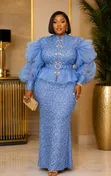 Luxury Organza Sleeve Sequin Peplum Gown - 3
