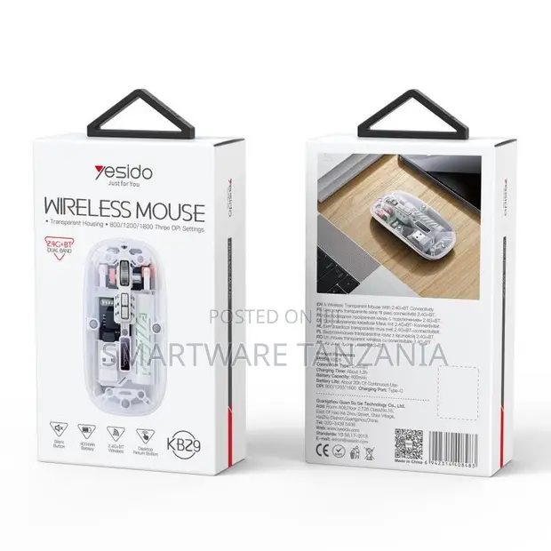 Yesido Wireless Mouse na Kifuko cha Uwazi, 800/1200/1600 DPI - 1