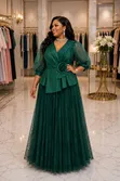 Elegant Lace Pleated Evening Gown - 1