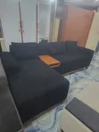 Sofa ya Kifahari Nyeusi ya Fiber na Spring - 2