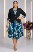 Elegant Printed Flare Dress & Blazer Suit - 3