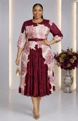 Elegant Printed Pleated Midi Dress - 1