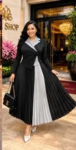 Classy Two-Tone Pleated Dress Collection - 5