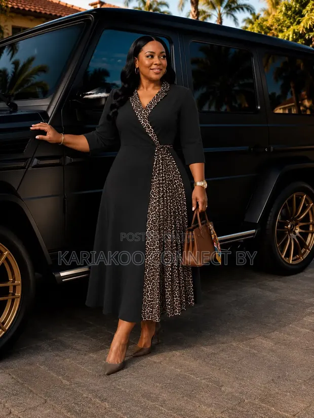 Elegant Leopard Print Patch Wrap Midi Dress Collection - 1