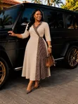Elegant Leopard Print Patch Wrap Midi Dress Collection - 3