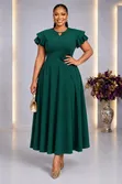Elegant Floral Detail Ruffle Sleeve A-Line Midi Dress - 1
