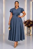 Elegant Floral Detail Ruffle Sleeve A-Line Midi Dress - 2