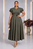 Elegant Floral Detail Ruffle Sleeve A-Line Midi Dress - 3