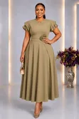 Elegant Floral Detail Ruffle Sleeve A-Line Midi Dress - 4