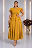 Elegant Floral Detail Ruffle Sleeve A-Line Midi Dress - 5