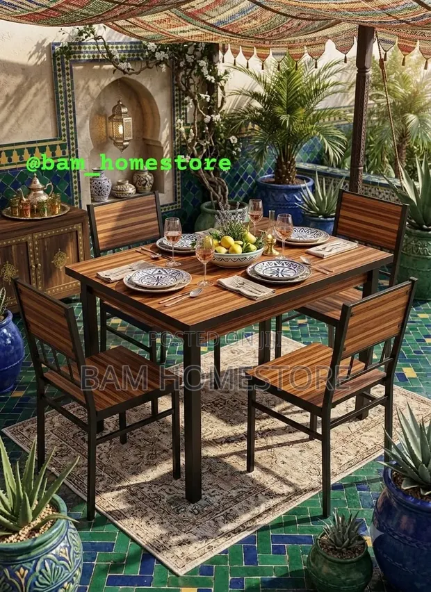 5-Piece Wooden & Metal Dining Table Set - 1