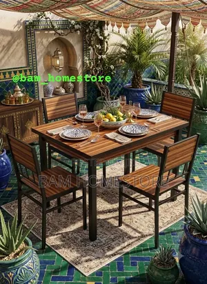 5-Piece Wooden & Metal Dining Table Set