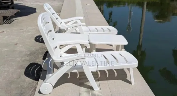 Folding Sun Lounger with Wheels - 1
