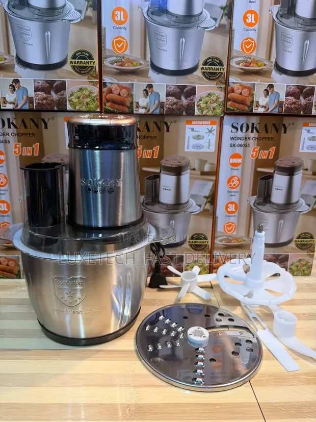 Sokany 5-in-1 Wonder Chopper 3L - Meat Grinder, Slicer, Peeler - 1