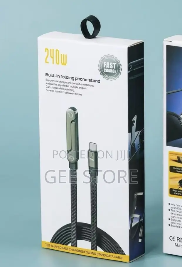 240W Fast Charging Cable with Folding Phone Stand - 1