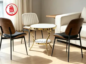 Modern Round Coffee Table Set with Marble-Pattern Accent Table & 3 Chairs