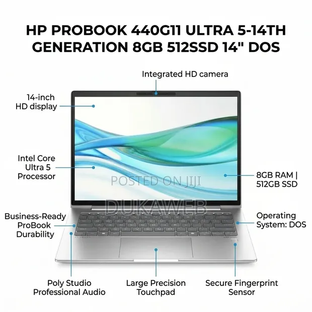 HP ProBook 440 G11 Laptop - Intel Core Ultra 5, 8GB RAM, 512GB SSD - 1