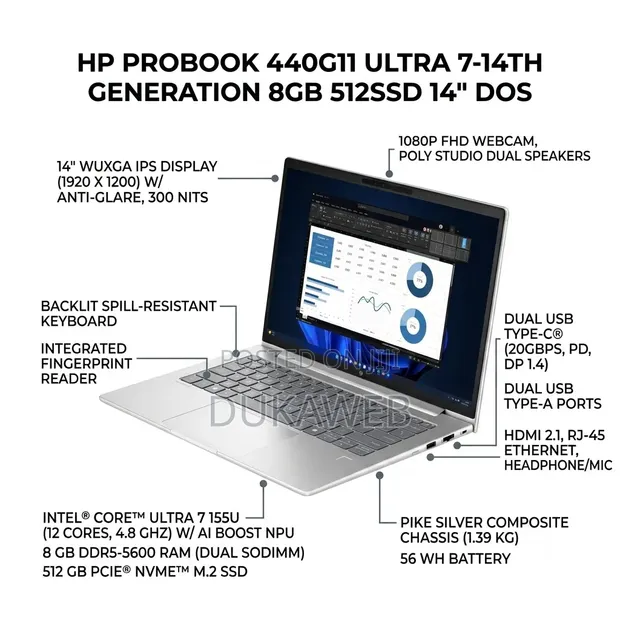 New HP ProBook 440 G11 Laptop - Intel Core Ultra 5, 8GB RAM, 512GB SSD - 1