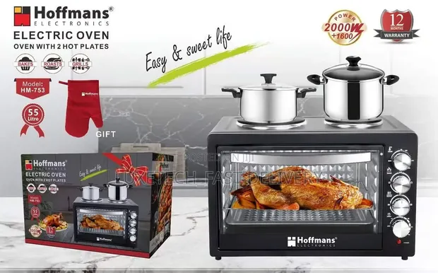 Hoffmans 55L Electric Oven with 2 Hot Plates - 1