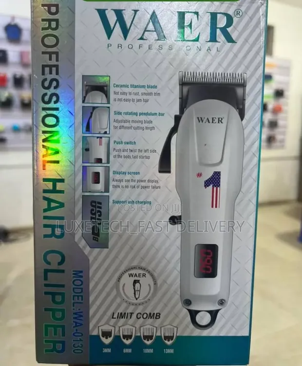 WAER WA-0130 Cordless Hair Clipper - Ceramic Titanium Blade, LED Display - 1
