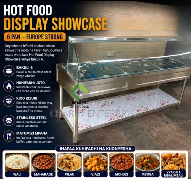 Commercial Gas Hot Food Display Showcase - 6 Bowl Bain Marie - 1