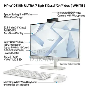 New HP 24-cr1081nh All-in-One Desktop: Intel Core Ultra 7, 8GB RAM, 512GB SSD