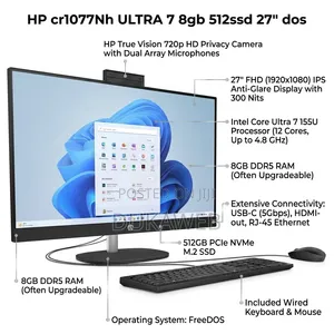 New HP All-in-One 27" Desktop | Intel Core Ultra 7 | 8GB RAM | 512GB SSD