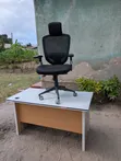 Wood-Mode Gray Office Chair and Desk - 1