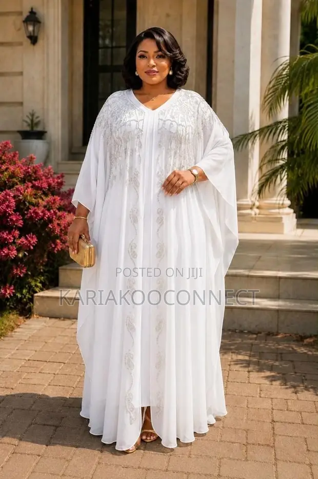 Kaftan Maxi Dress Nyeupe Iliyobuniwa - 1
