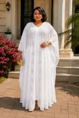 Kaftan Maxi Dress Nyeupe Iliyobuniwa - 1