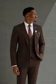 Men's Brown Mandarin Collar Suit - 3 Piece - 1